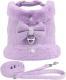 Cute Warm Small Dog Harness And Leash Set With Bow Tie, Soft Padded Puppy Harness With Removable Fur Collar, Adjustable Girl Dog Harness With Quick Release Buckles