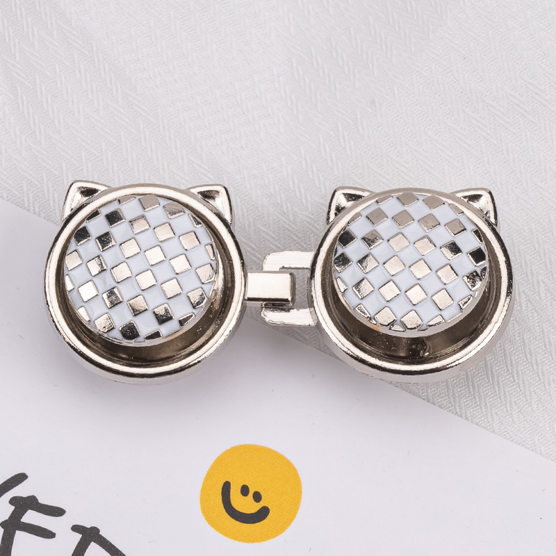 Flat plaid cat waist buckle-silver background white-alloy-1 pair - Option1