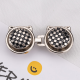 Flat plaid cat waist buckle-silver background white-alloy-1 pair - Option1