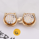 Flat plaid cat waist buckle-silver background white-alloy-1 pair - Option1
