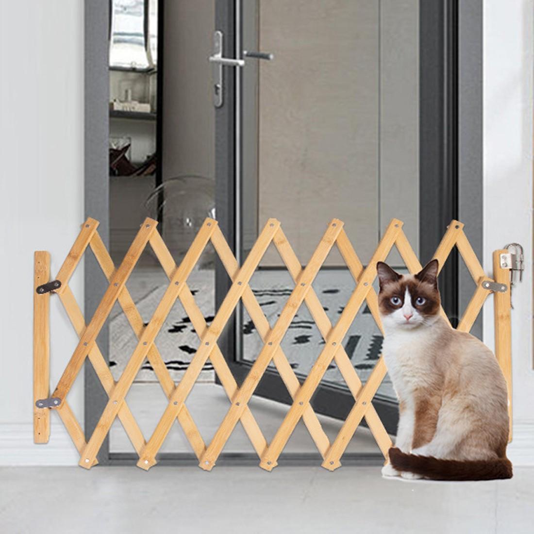 Retractable Wooden Dog Gate Pet Baby Safety Fence Barrier Doorways Stairs Garden