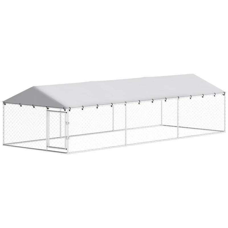 PawHut 20 X 7.5 X 5 Dog Kennel Outdoor For Large Dogs With Waterproof Roof, Silver,For Multiple Parcels Of Goods, Please Pay Attention To The Detailed Dimensions And Weight
