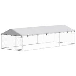 PawHut 20 X 7.5 X 5 Dog Kennel Outdoor For Large Dogs With Waterproof Roof, Silver,For Multiple Parcels Of Goods, Please Pay Attention To The Detailed Dimensions And Weight