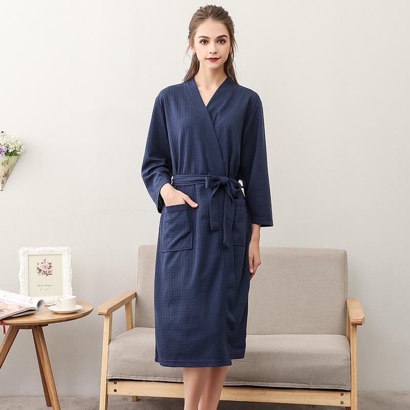 Womens Thin Couples Nightgown Three Quarter Sleeve Bathrobe