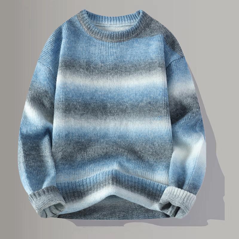 Mens Gradient-Color Loose-fit Knitted Sweater