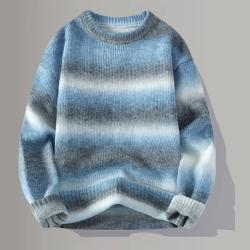 Mens Gradient-Color Loose-fit Knitted Sweater