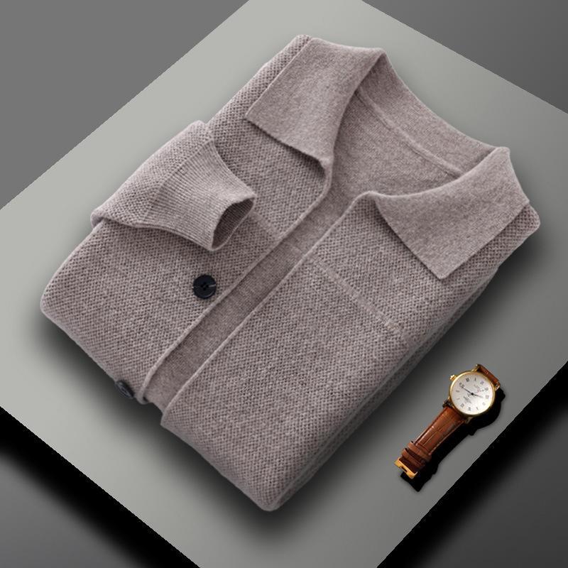 Pure Wool Knitted Cardigan With A Lapel And Buttons