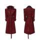 Mens Red Faux Two-Piece Suede-Look Padded Thicker Long-Style Wool Trench Coat