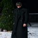 Mens Black Stand-Up Collar Quilted Thickened Faux Suede Wool Coat