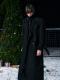 Mens Black Stand-Up Collar Quilted Thickened Faux Suede Wool Coat