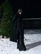 Mens Black Stand-Up Collar Quilted Thickened Faux Suede Wool Coat