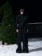 Mens Black Stand-Up Collar Quilted Thickened Faux Suede Wool Coat