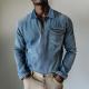 Mens Top Half-zip Lapel Denim Long-sleeve Shirt