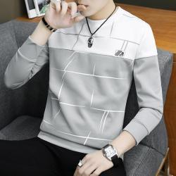 Mens Round-Neck Colorblock Stripe Long-Sleeve Sweatshirt