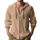 Digital-print Solid-color Linen Hooded Long-sleeve