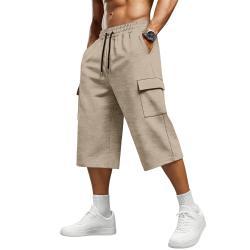 Mens Drawstring Capri-length Sports And Casual Wide Shorts