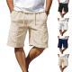 Mens Lightweight Breathable Cotton-Linen Loose-Fit Workwear Multi-Pocket Casual Shorts