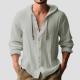 Mens Fashion Hooded Cotton-Linen Casual Long-Sleeve