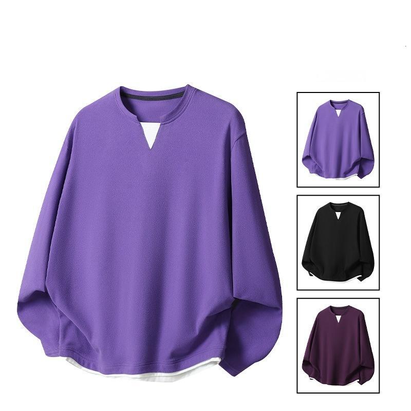 Mens Plus-Size Casual Long-Sleeve Mock Two-Piece Top