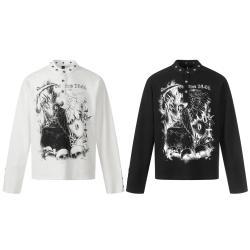 New American-style Retro Dark-themed Trendy Printed Mens Long-sleeve Shirt