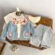 Childrens Round Collar Sweater Cardigan Hand Crochet Hollow Flower Pocket Coat