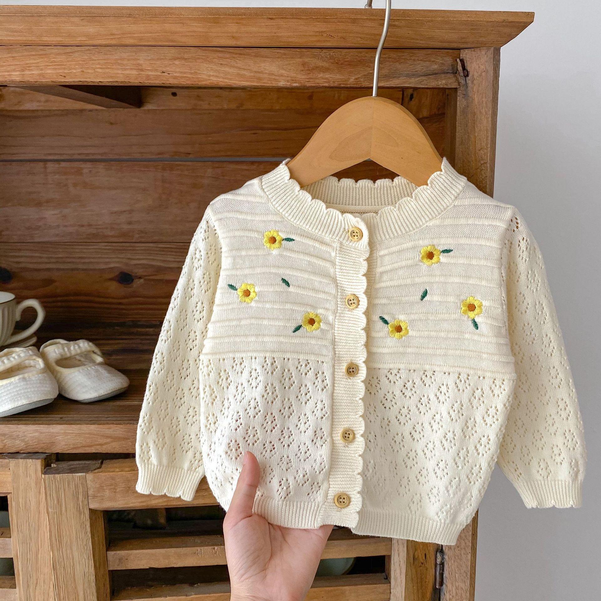 Flower Embroidered Hollow Long Sleeve Sun Protection Empty Knitted Coat