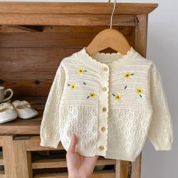 Flower Embroidered Hollow Long Sleeve Sun Protection Empty Knitted Coat