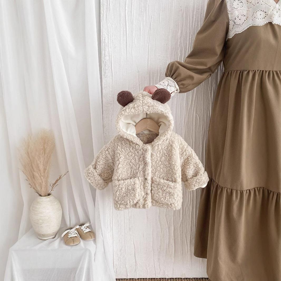 Plush Thickened Warm Bear Ears Toddler Coat