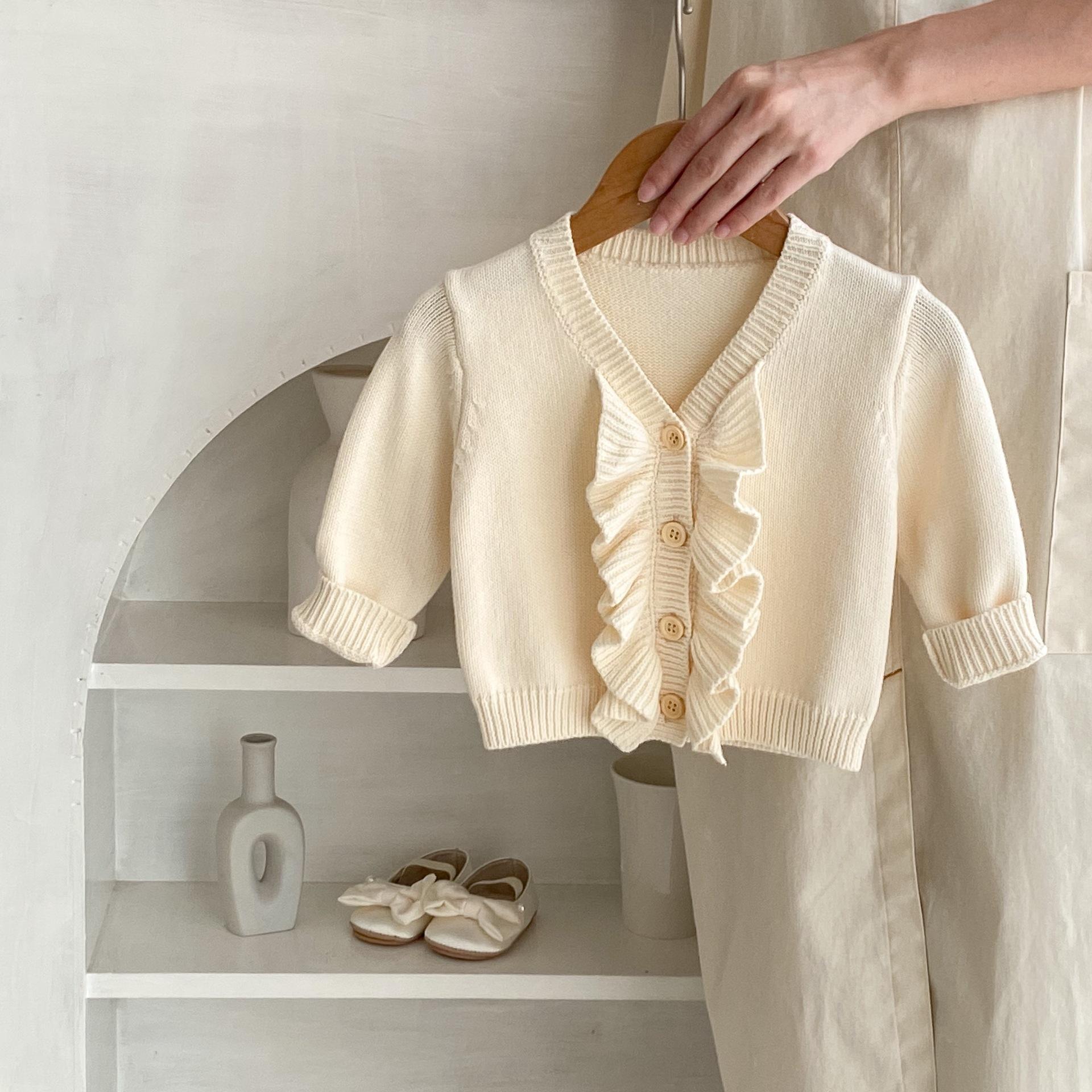 Spring Girls V-neck Flounce Knitted Coat