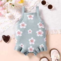 Childrens Clothing Baby Strap Embroidery Light Blue Vest Jumpsuit
