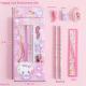 Stationery Set-Cat Card Hanging Model-Pink-2 pencils + ruler + eraser + pencil sharpener + pencil holder-1 set - Option1