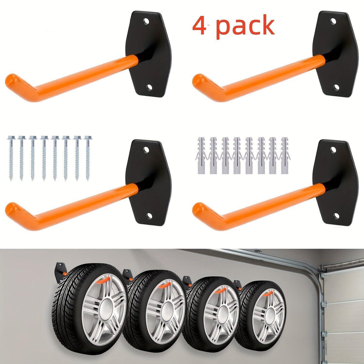 4x Car Tire Wall Mount Brackets, Tire Rim Hooks, Tree Shelf Holders