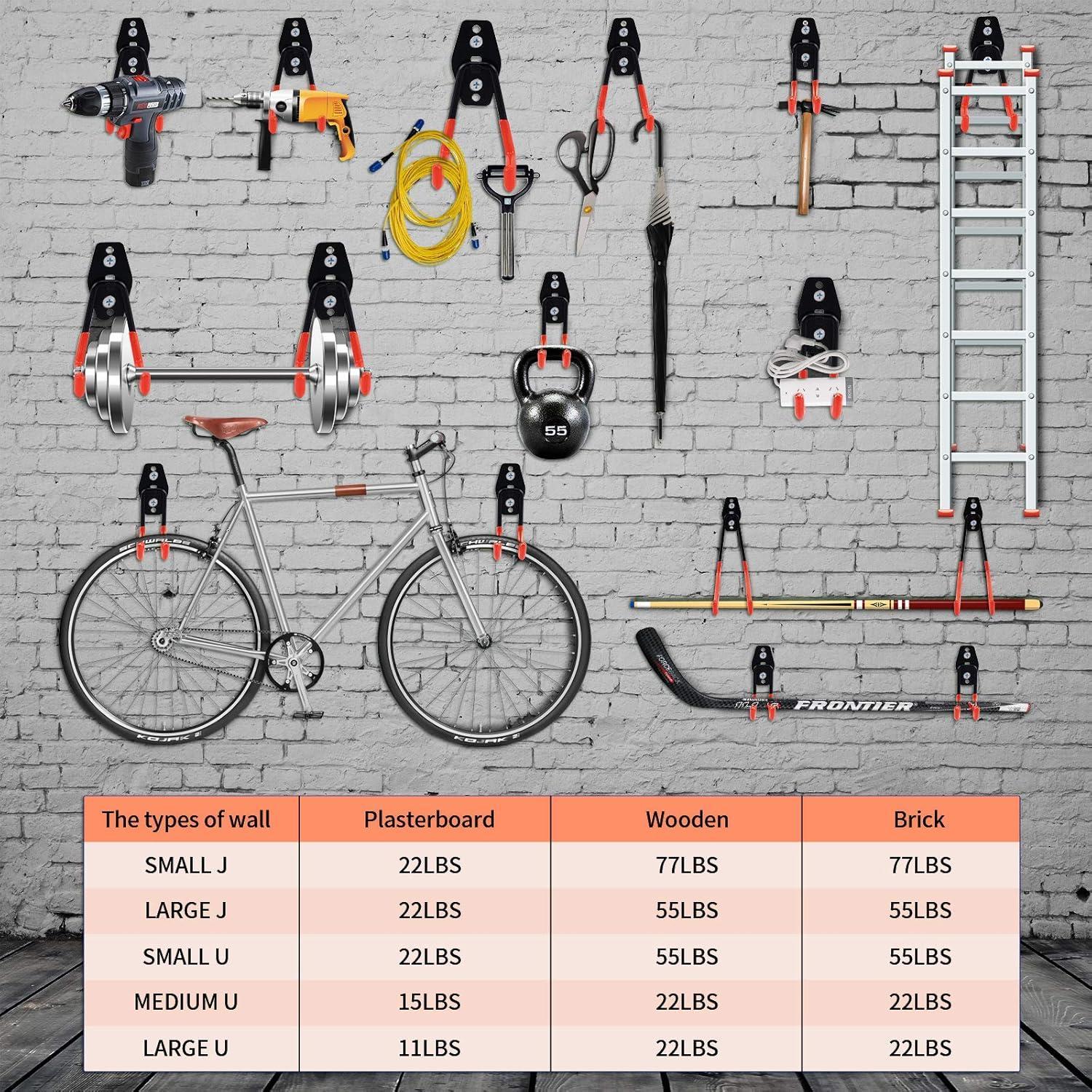 Upgraded 12-Piece Heavy Duty, Utility Steel Garage Storage Hooks, Wall Mount Garage Organizers And Hangers For Organizing Power Tools, Ladders, Bulk Items, Bicycles  Garage Storage