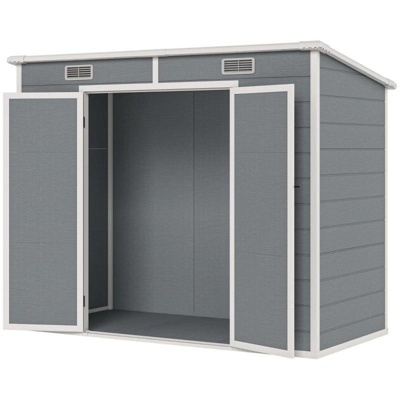 Plastic Outdoor Storage Shed With Floor, Window, Lockable Doors And Vents For Backyard Patio Lawn, Multiple Packages Shipped. Please Pay Attention To The Dimensions And Weight In The Details.