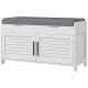 Shoe Storage Bench, Modern Entryway Bench With Cushion, Hidden Compartments, Adjustable Shelves, Shutter Doors, White