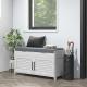 Shoe Storage Bench, Modern Entryway Bench With Cushion, Hidden Compartments, Adjustable Shelves, Shutter Doors, White