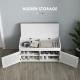 Shoe Storage Bench, Modern Entryway Bench With Cushion, Hidden Compartments, Adjustable Shelves, Shutter Doors, White