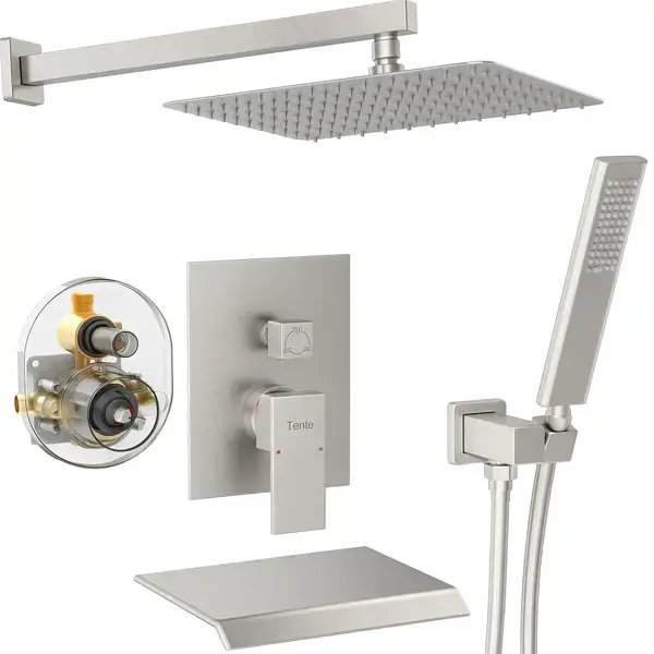Male NPT Brushed Nickel Shower System, 12 Inch Shower Fixtures Rain Shower Head With Handheld Shower Spray, Wall Mount[Unable Ship Weekends, TK/TEMU Only For Pickup]