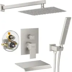 Male NPT Brushed Nickel Shower System, 12 Inch Shower Fixtures Rain Shower Head With Handheld Shower Spray, Wall Mount[Unable Ship Weekends, TK/TEMU Only For Pickup]