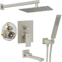 Male NPT Folding Bathtub Shower Faucet Rain Shower Head System With Bath Tub Faucet Set And Handheld For Bathroom Brushed Nickel 3 Function Unable Ship Weekends TK AND TEMU Only For Pickup