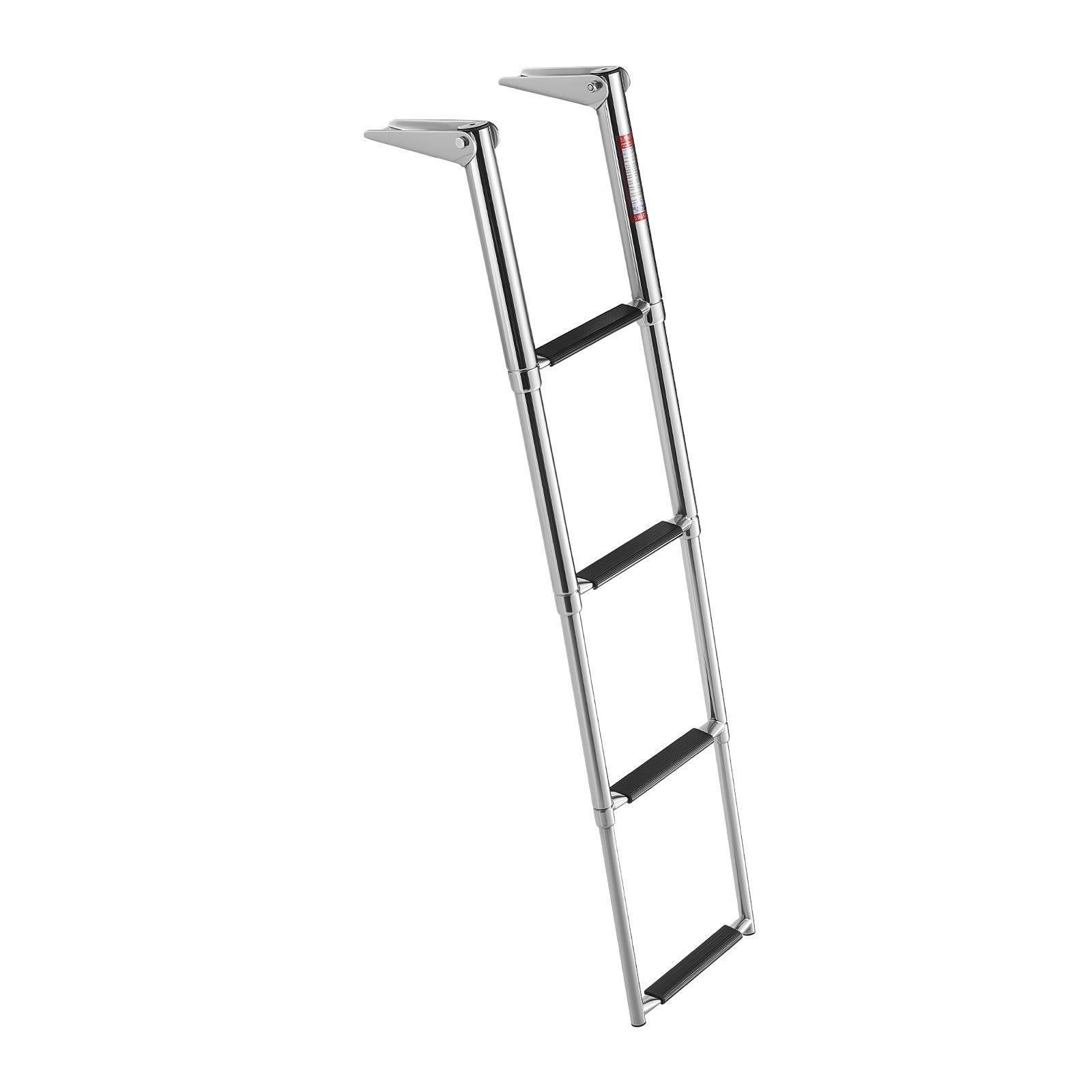 Boat Ladder, 4 Steps, Stainless Steel Telescoping Folding Swim Deck Ladder For Rear Entry Inboard, Heavy Duty 900 Lbs Capacity With Wide Anti-Slip Steps, For Outboards, Yacht, Pontoon Boats