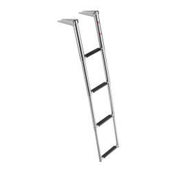 Boat Ladder, 4 Steps, Stainless Steel Telescoping Folding Swim Deck Ladder For Rear Entry Inboard, Heavy Duty 900 Lbs Capacity With Wide Anti-Slip Steps, For Outboards, Yacht, Pontoon Boats