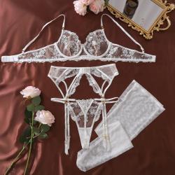 Embroidery Push Up Sexy Stockings White Lace See-through