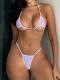 European And American Split Solid Color Three-dimensional Petals Lace-up Swimsuit