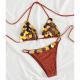 Womens Casual Lace-up Backless Pure Color Bikini Split Swimsuit