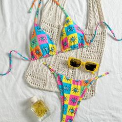 Sleeveless Printed T-back Womens Swimsuit
