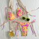 Colorful Tree Fungus-like Lacework Halter Lace-up Style Bikini