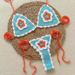 Handmade Knitted Crocheted Color Halter Lace-up Banded Bikini Two-piece Swimsuit