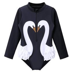 Girls Swimsuit Swan Zipper Long Sleeves