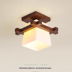 American-style Minimalist Tic-tac-toe Glass And Solid Wood Ceiling Light Modern Rustic Wooden Lighting Fixture